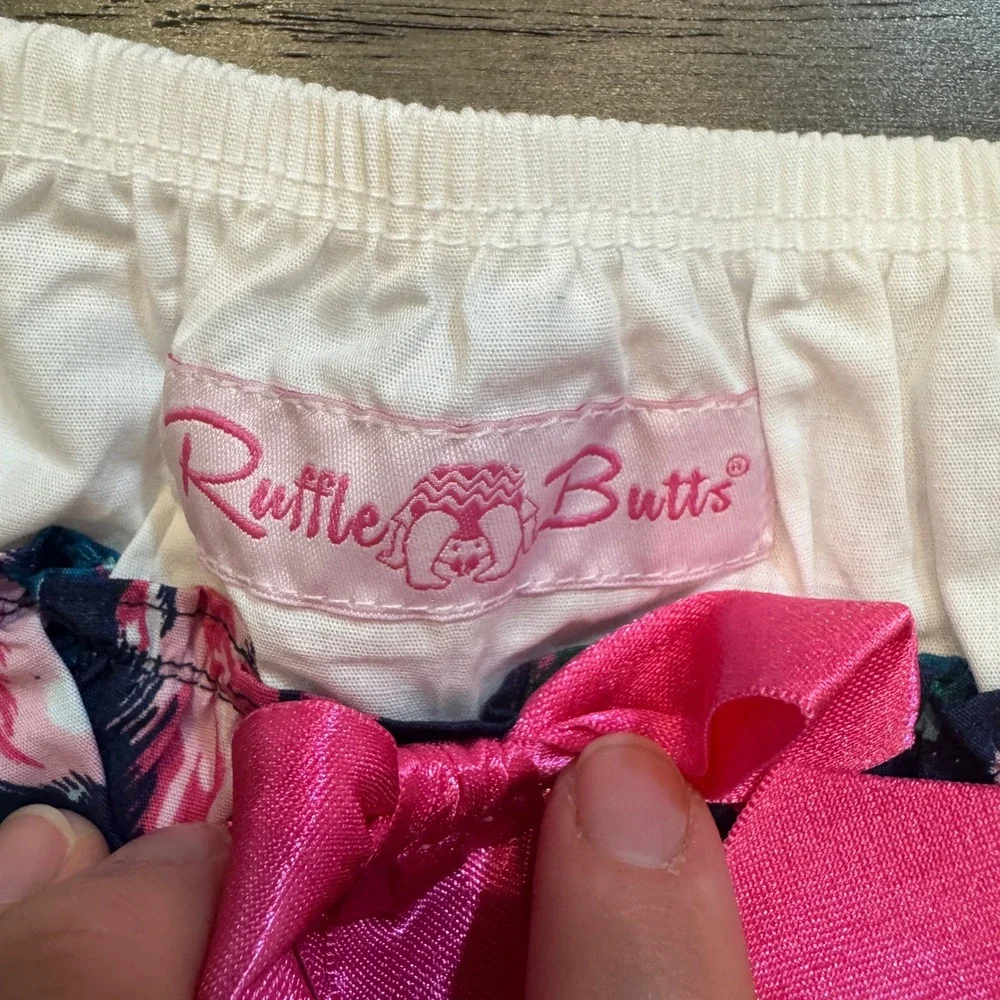 NWT RuffleButts Bloomer Diaper Cover 12-18‎ Mo Pink Bow Tropical Floral Ruffles
